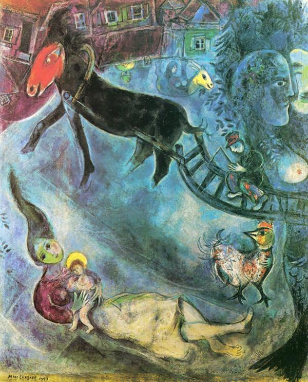 マドンナとそりの現代マルク・シャガール油絵